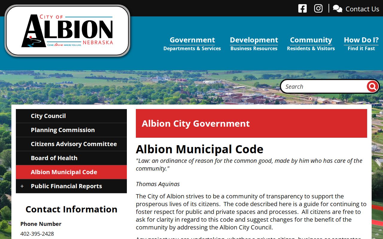 Official Albion municipal code library for city ordinances