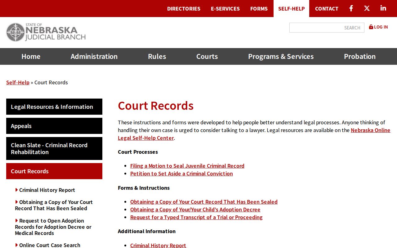 Boone County court case record access from the Nebraska Judicial Branch